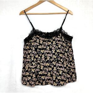Wild Fable Small Lace Trim Moody Whimsy Goth Floral‎ Black Camisole Top Witchy